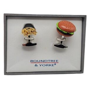 Burger & French Fries Cufflinks Roundtree Yorke Hamburger Statement Food Novelty